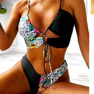 NWT ZAFULCrissCross Leopard HighCut Bikini SZ L